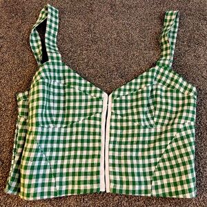 REFORMATION cropped green white gingham sz 6 top
